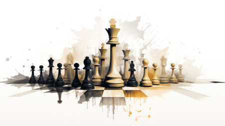 Chess pieces watercolor drawing, strategy games and challenge concept.の素材