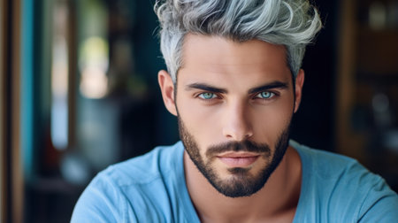 Emotional glamorous urban blue hair disco punk fashion styleの素材