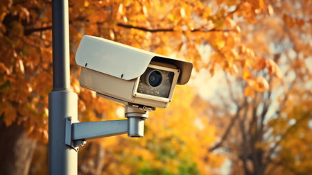 Close-up Of Security Camera On The Street autumn park.の素材