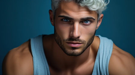 Emotional glamorous urban blue hair disco punk fashion styleの素材