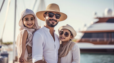 Happy family on the beach at summer vacation.の素材
