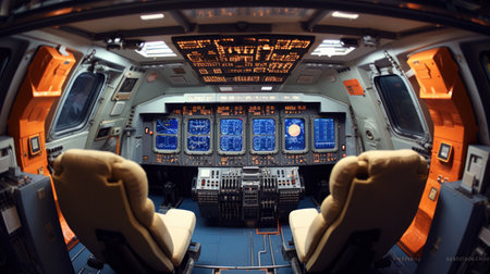 Spaceship cabin interior with digital instruments.の素材