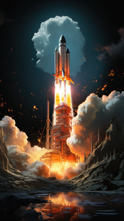 Space Shuttle takes off into spaceの素材