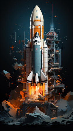 Space Shuttle takes off into spaceの素材
