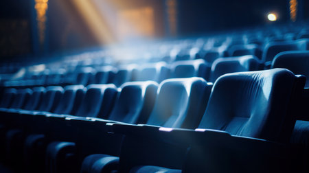 Empty blue cinema seats, chairsの素材