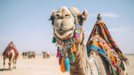 A decorated Arabian camel for a tourist camel rideの素材