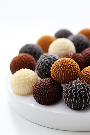 Closeup of typical brazilian brigadeiros, various flavors.の素材
