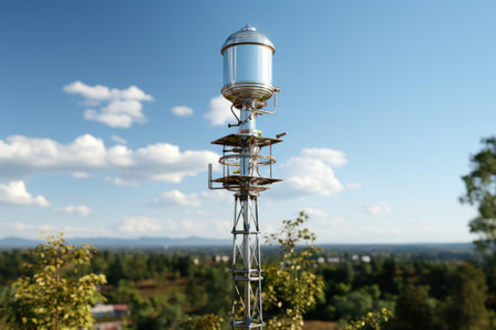 Telecommunication tower of 4G and 5G cellular. Base Station or Base Transceiver Station. Wireless Communication Antenna Transmitter. Telecommunication tower with antennas isolated on white background.の素材
