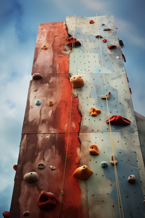 Grey wall with climbing holds outdoorsの素材