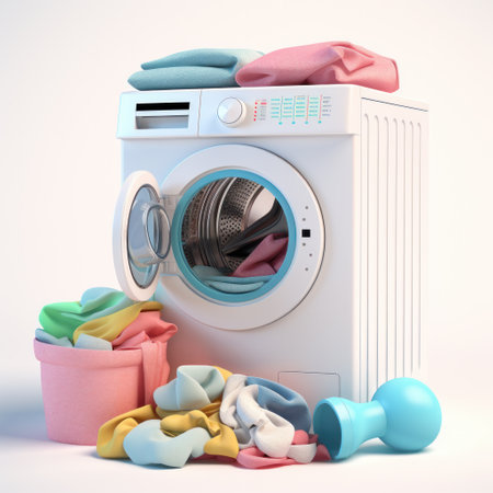 Modern washing machine with laundry, closeup.の素材