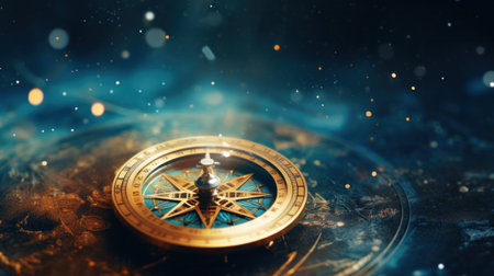 Compass pointing to goals against illuminated beautiful space.の素材