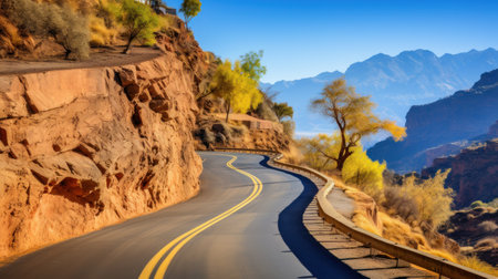 Empty asphalt road and mountain natural scenery on a sunny dayの素材