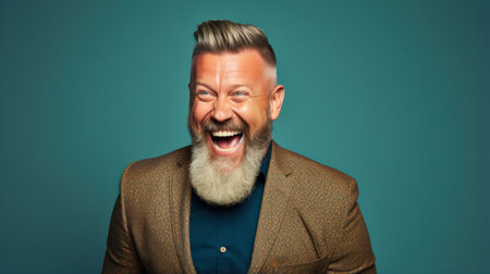 Good-looking middle-aged businessman portrait isolated on color background.の素材