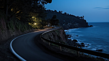 Night lights on mountain road.の素材