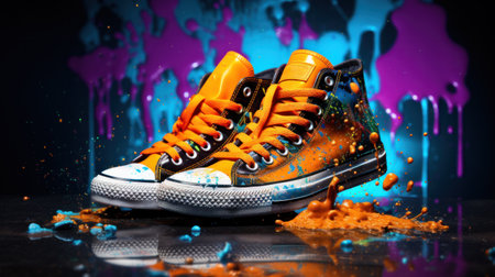 Classic old school sneakers painted, handmade.の素材