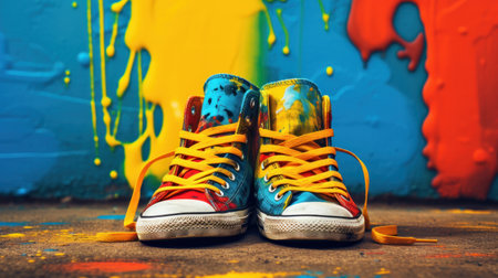 Classic old school sneakers painted, handmade.の素材