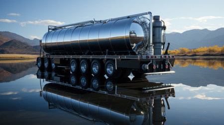 Food cistern. Fast transport of goods. Tank truck in motion.の素材