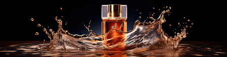 Perfume bottle and water splash around itの素材