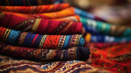 Oriental carpets and upholstered chest at the flea marketの素材