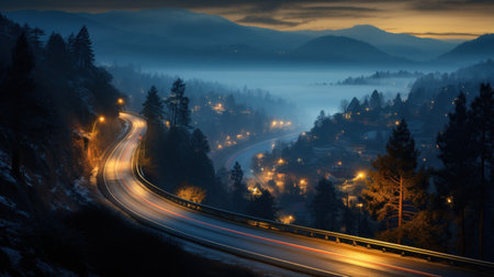 Empty asphalt road and mountain natural scenery at night.の素材