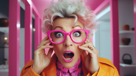 Healthcare, Eyesight And Vision Concept. Happy senior woman choosing glasses at optics store, selective focus.の素材