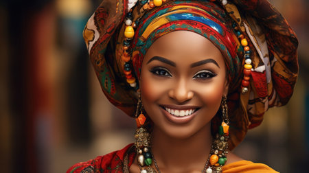 portrait of beautiful nigerian woman in traditional outfitの素材