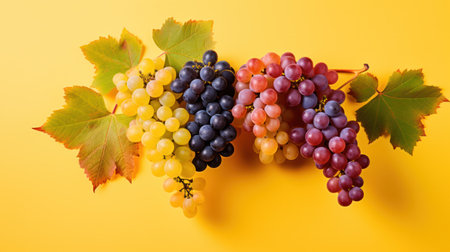 Red and white grapes on yellow background, foodの素材