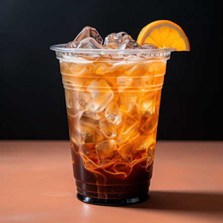 Glass of lemon ice tea isolated on white background.の素材