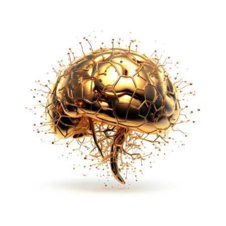 Golden brains on white background.の素材