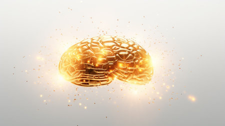Golden brains on white background.の素材