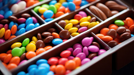 top view of variety handmade chocolate pralines.の素材