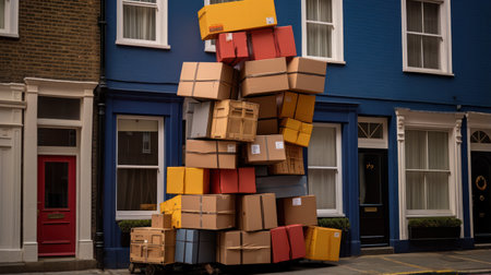 Delivered parcels on door mat near entrance