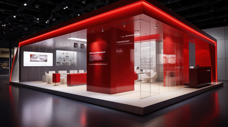 Visualisation vr project, Commercial stand in exhibition hall or large professional salon ready to receive brands and advertisements.の素材