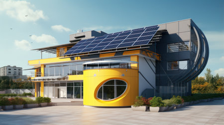 Modern RND building with roof mounted solar systemの素材