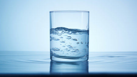 Pouring water into a glass against the nature background.の素材
