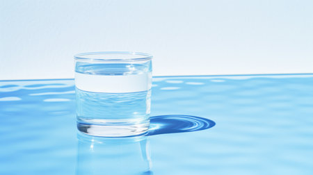 Pouring water into a glass against the nature background.の素材