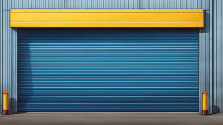 A closeup shot of automatic metal roller door used in factory, storage, garage, and industrial warehouse. The corrugated and foldable metal sheet offer space saving and provide urban and rustic feelの素材