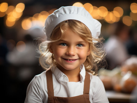 Amazed chef boy isolated in a professional kitchenの素材