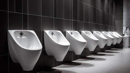 Public gentlemen toilet restroom. Interior and Healthcare concept. Hygiene in shopping mall themeの素材
