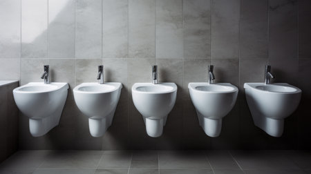 Public gentlemen toilet restroom. Interior and Healthcare concept. Hygiene in shopping mall themeの素材