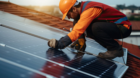 Installing a Solar Cell on a Roofの素材