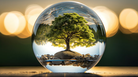 Crystal ball with tree inside. Bonsai concept.の素材
