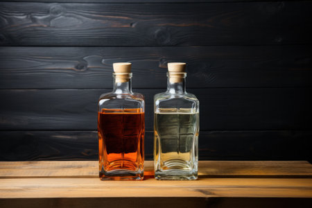 Bottle of amber color premium alcohol, isolated on white background. Ideal for mock-up of whisky, brandy, cognac or rum design.の素材