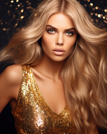 Portrait of a girl with golden make-up shotの写真素材