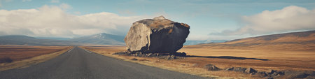 Road is blocked by land slide of rock and debris to where it is a hazard for drivers in cars. Problems in business and life, conceptの素材