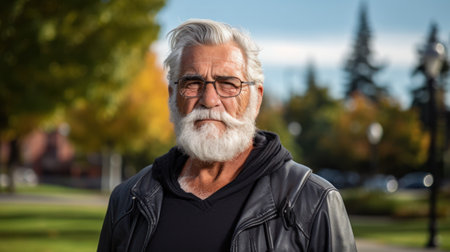 Portrait of happy senior man at parkの素材