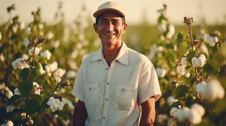 Portrait of Farmer in Field of Cottonの素材