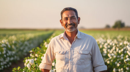 Portrait of Farmer in Field of Cottonの素材