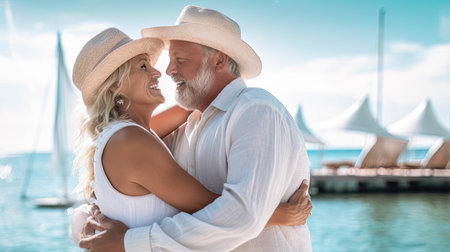 a married couple of American pensioners spend time on a tropical cruise on a huge liner, Summer vacationの素材