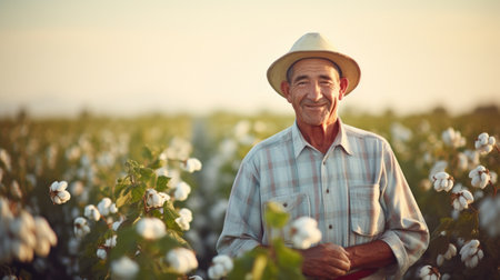Portrait of Farmer in Field of Cottonの素材